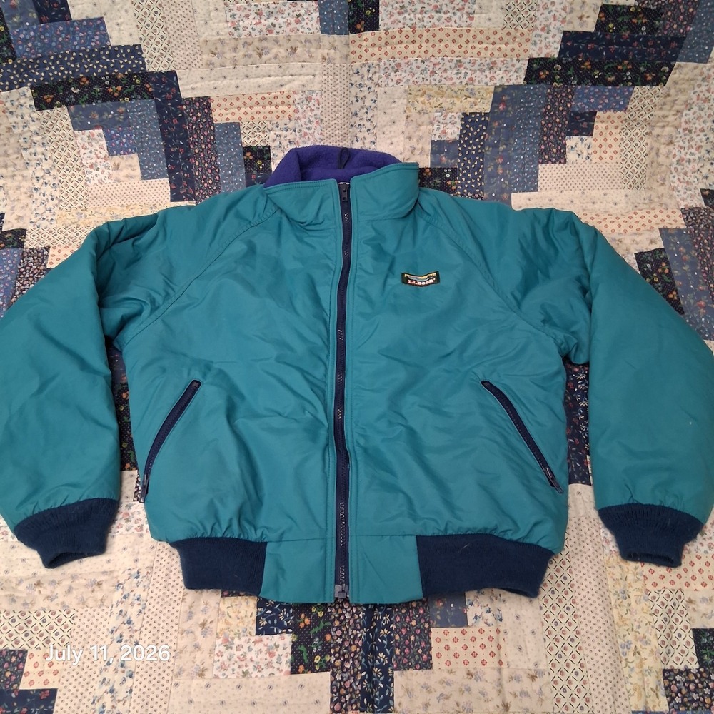 Vintage LL Bean Nylon and Fleece Lined Teal Warm Up Jacket Womens Medium